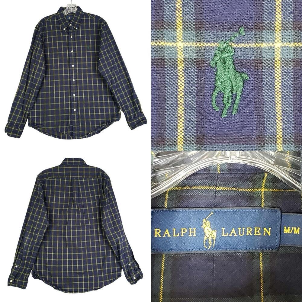 Polo Ralph Lauren Oxford Shirt Men's Medium M Blue Green Plaid LS Button Down